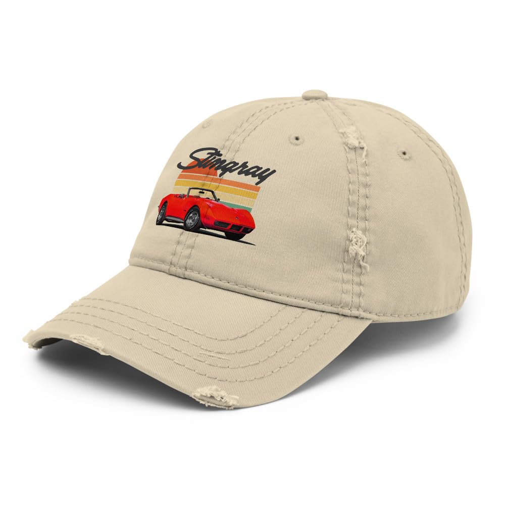 1973 samochód sportowy Stingray Distressed Dad Hat – Retro Sunset Cabrio Muscle Car Cap