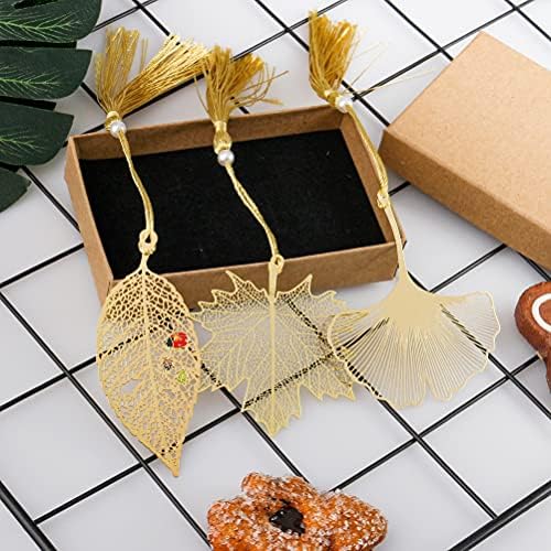 3 Pcs Metal Leaf Bookmark, Classical Vintage Bookmarks Book Markers with Tassel for Women Reader Teacher Student Graduation Birthday Leaving Gift (3 Style)