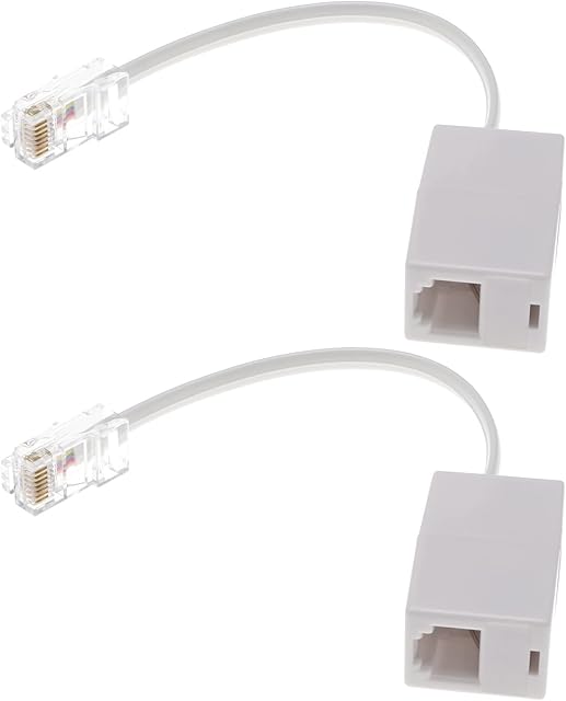 eMagTech 2PCS RJ11 to RJ45 Converter Adapter Telephone Splitter Telephone J11(6P4C) Female to RJ45(8P8C) Male Cable Cord Plug and Play 145mm White