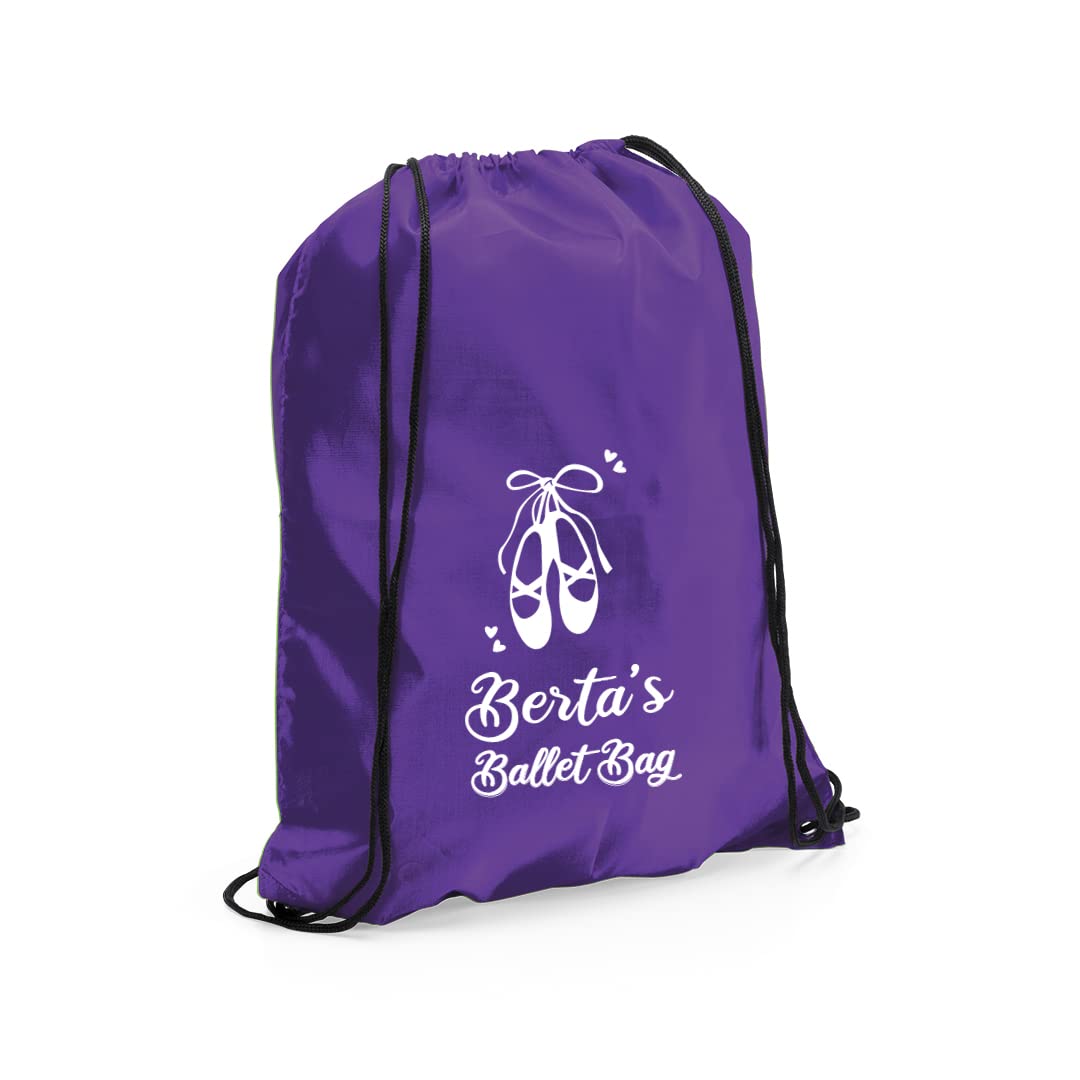 eBuyGB Personalised Drawstring Ballet Bag, Kids Reusabke Nylon Dance Shoes Bag for Girls & Boy - 6 Designs to Choose From (Purple)
