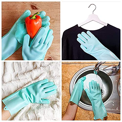 Image of Bagonias Magic Silicone Dish Washing Gloves, Silicon Cleaning Gloves, Silicon Hand Gloves for Kitchen, Pet Grooming, Great for Washing Dishes, Cars, Bathrooms, Floor Cleaning (Multicolor, 1 Pair)