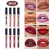 QiBest 8pcs Matte Liquid Lipstick with Lip Plumper Makeup Set Velvety Long Lasting High Pigmented Nude Waterproof Lip Gloss Kit Girls Women Make Up Gift Set