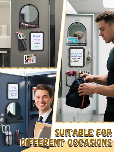 Image of ANPHSIN 12Pcs Metal Magnetic Locker Accessories Decor for Girls /Boys, Black | With Mirror, Whiteboard, 2 Pen Holders, 8 Markers, Locker Decorations Organizer Kit, Back to School Stuff Supplies