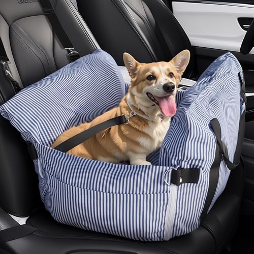 Daneey Dog Car Seat for Medium Dogs, Dog Booster Seat for Car, Fully Detachable Washable Dog Car Bed for Car Travel, Non-slip Safety Pet Car Seat with Seat Belt, Blue