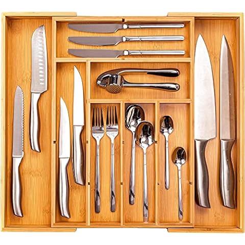 Winged Sirius Bamboo Cutlery Tray with Dividers Cover