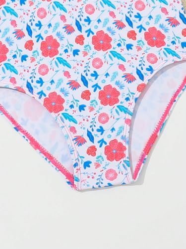 Image of WDIRARA Girl's Cute Swimwear Floral Print Ruffle Trim Swimsuit Beach Sport One Piece Bathing Suit