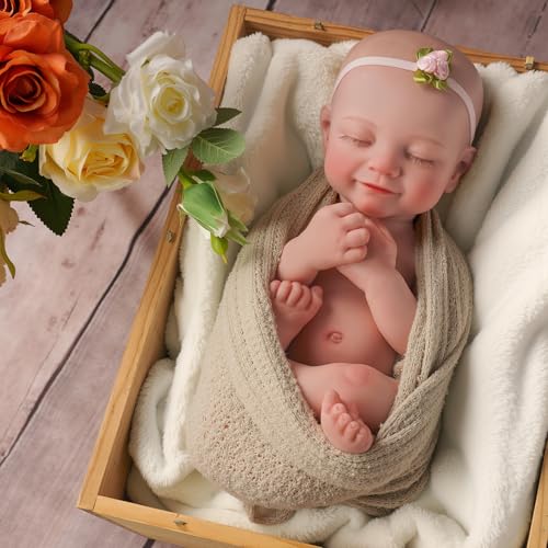 BABESIDE Lebensechte Reborn-Babypuppen 16 Zoll (Gewicht 4 lb) Vollsilikonkörper Reborn Babys Mädchen Realistische Neugeborenenpuppe Schlafend Real Life mit Fütterungsset und Geschenkbox für Kinder