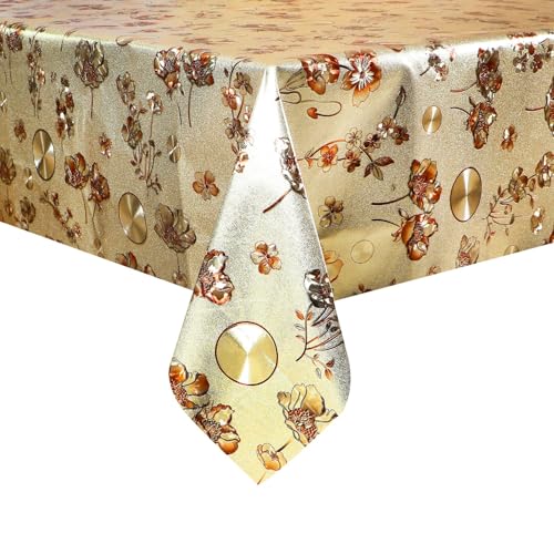 Image of Dakshya Industries PVC Waterproof Withoutlace Dining Table Cover (Size - 54X78 Inch) Rectangle 6 Seater Heat Rasistant, Brown & Gold