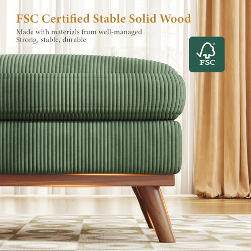 Image of Vesgantti Large Ottoman for Modular Sofa, 29.5 inch Corduroy Pouf Ottoman with Spring Cushion, Rectangle Foot Rest for Couch, Entrance Footstool with Wood Legs, Footstool for Living Room, Bedroom, Green