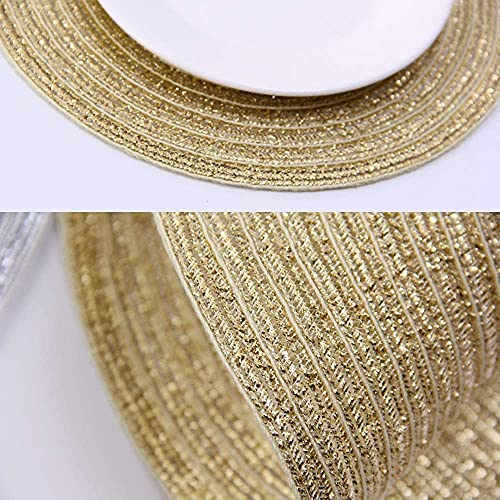 Image of SHACOS Glitter Gold Round Braided Placemats Set of 8 Sparkle Washable 15 inch Round Table Mats Woven Place Mats for Christmas Party Dining Table (Gold, 8)