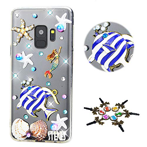 STENES Bling Case Compatible with Galaxy J7 (2018) Case - 3D Handmade Tropical Fish Mermaid Rhinestone Cover Case Compatible with Samsung Galaxy J7 2018 / Galaxy J7 Crown/Galaxy J7 Star - Blue