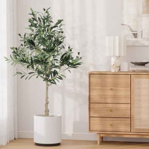 YOLEO 4FT Artificial Olive Tree Faux Olive Silk Tree Indoor Lifelike Fake Plant for Living Room Bedroom Balcony Corner Office Decor (Style 5)