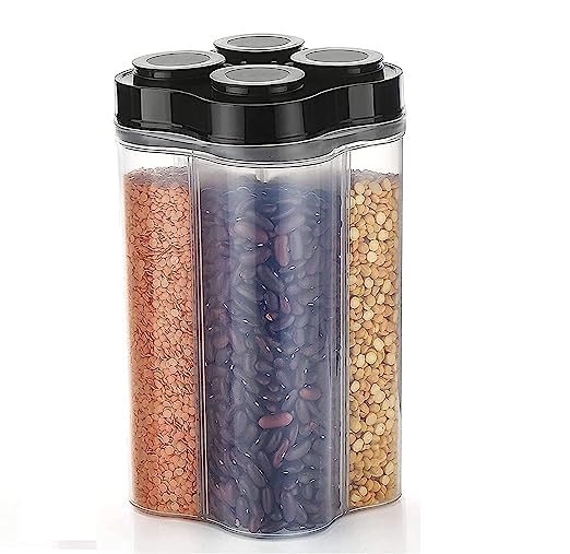 See full amazon price history chart for EKANTIK 4 Compartment Grid Grains Storage Plastic Kitchen Container Jar, Section Cereal Dispenser Airtight Jar Transparent Cereals Kitchen Space Saver (3000ml, Pack of 1) EKANTIK 4 Compartment Grid Grains Storage Plastic Kitchen Container Jar, Section Cereal Dispenser Airtight Jar Transparent Cereals Kitchen Space Saver (3000ml, Pack of 1) (B0C8CSKN95) Amazon Price History, Amazon Price Tracker
