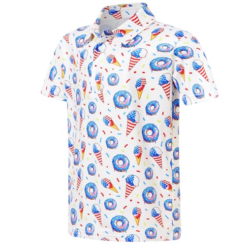 Cuddomper Boys Polo Shirt 4th of July Golf Clothes Flag 11-12 Years | Short Sleeve, Collared Shirts, Fashion, Cool, School Uniform, Active, Casual, Athletic, Beach, Tropical Travel, Performance - image 1