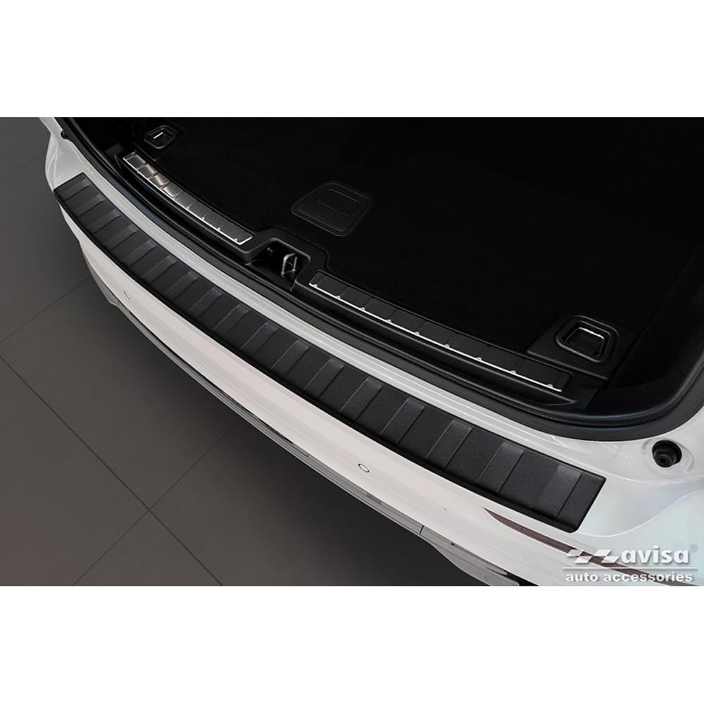 Avisa Protector del Parachoques Trasero Inoxidable Negro Mate Compatible con Volvo XC60 II 2017-2021 & FL 2021- Incl. R-Design & Plug-in-Hybrid 'Ribs'