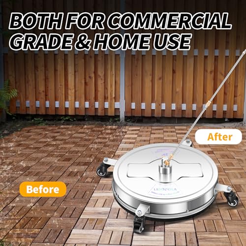 Image of 19 inch Pressure Washer Surface Cleaner with 4 Wheels - Stainless Steel Surface Cleaner for Pressure Washer Attachment for Concrete, Patio, Sidewalk, Deck, Driveways and Daily Washing - PWS 19