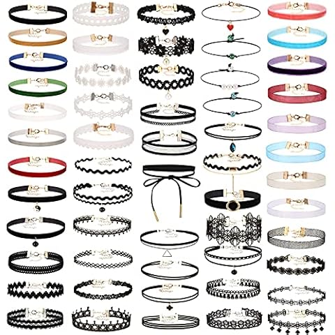 K&Q 56 PCS Choker Necklace, Classic Colorful Gothic Collar Choker Necklace And Black Cute Lace Velvet Choker Necklace Set for Women Cover