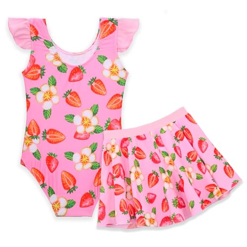 Girls Bathing Suit One Piece Swimsuits Ruffles Swimwear with Skirt UPF 50+ Sun Protection for Kids Child Beach2