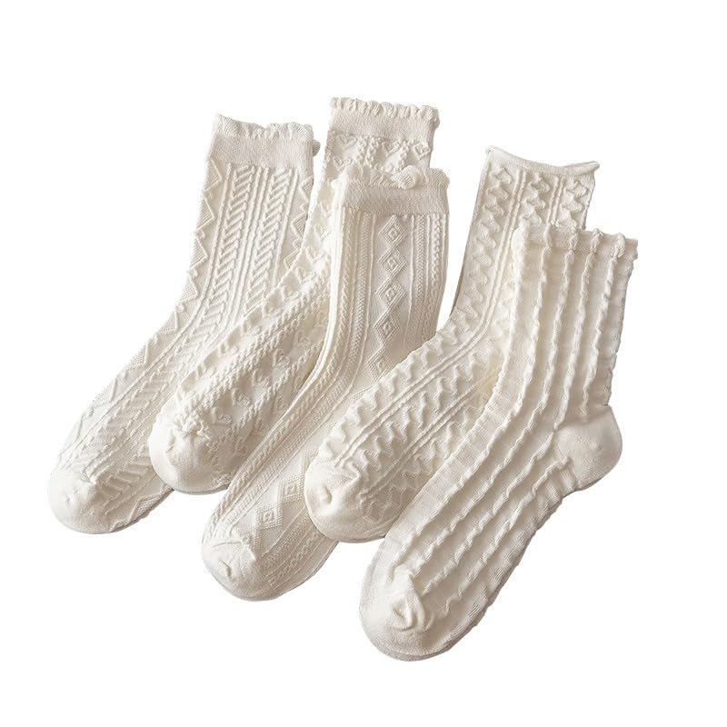 Image of 5 Pairs Coquette Ruffle Socks Cute Frilly Clothes Lolita Aesthetic Crew Socks Fairycore Floral Socks Cottagecore