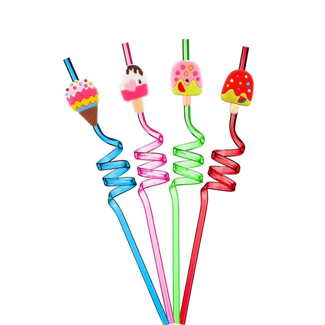 Imaashi Fun Straws Vibrant Reusable Spiraling Straws for Kids' Parties, Birthdays, and Carnivals. Vibrant Reusable Twisting Straws.Random Color and Designs (Pack of 4)