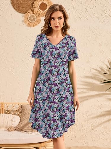 Image of DEARCASE Summer Dresses for Women V-Neck Short Sleeve T Shirt Dress Casual Flowy Swing Beach Vacation Mini Sundress
