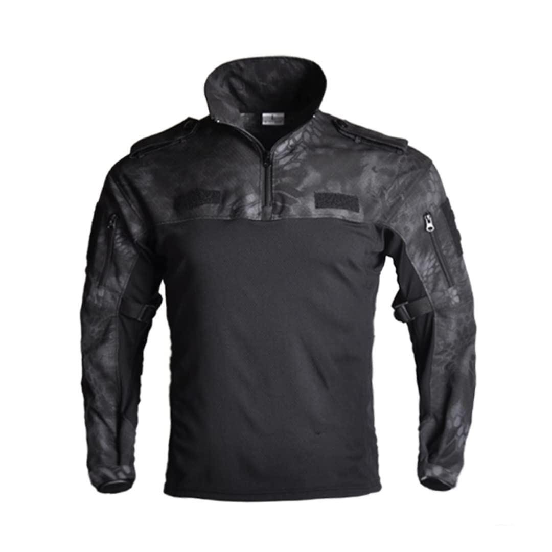 T-Shirt da Uomo tattico Militare Militare Camo1 da Arrampicata T-Shirt da Caccia Sportiva Traspirante (Pitone Nero L)