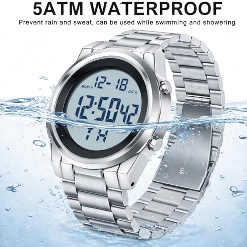 Image of Black Waterproof Digital Wrist Watches for Men Sports Mens Watch | Black Silver Waterproof Sports Wrist Watches for Men Digital Tactical Mens Watches Military