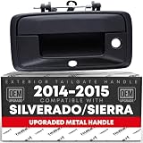 T1A Tailgate Handle Assembly, Upgraded Metal - Compatible with 2014-2015 Chevrolet Silverado, GMC Sierra - Liftgate Latch Handle - Textured Black, w/Camera Hole - OEM 23448681, 23128692, 23156952
