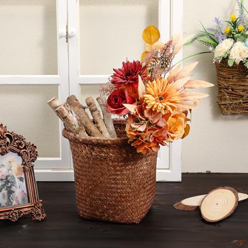 Image of Cabilock Straw Woven Wastebasket 10.43 Inch Round Open Top Wicker Trash can Storage Bin for Bathroom Office Home Organization