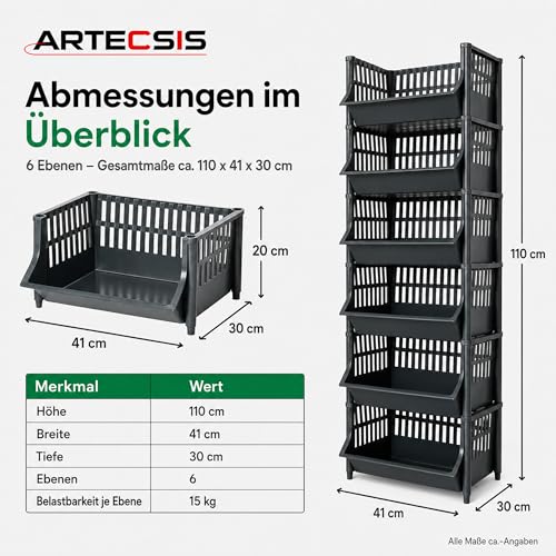 ARTECSIS® Korbregal Kunststoff mit 12 Körben stapelbar & modular schwarz – Ansicht 5