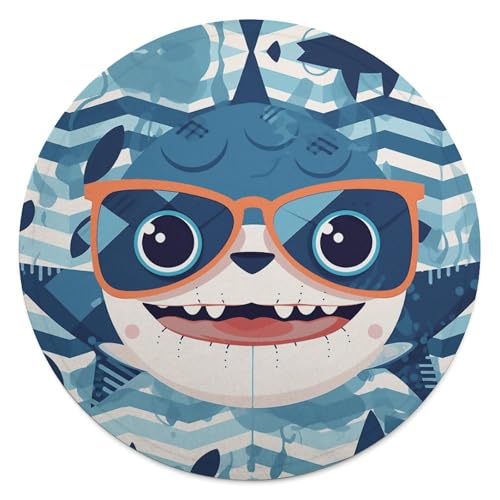 Rundes Strandtuch, Hai mit Brille, bedruckte Reisedecke, personalisierte Decke, Yoga-Decke, Mikrofaser, Strandtuch, dicke Tischdecke, Unisex