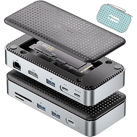 PHIXERO 11-in-1 Docking Station with M.2 NVME SATA SSD Enclosure, USB-C Hub with 10 Gbps USB-C/A Data Ports, 4K HDMI, PD 100W, 2* USB 3.0 Data, 1000M Ethernet, MicroSD & TF , for Laptop and more Cover