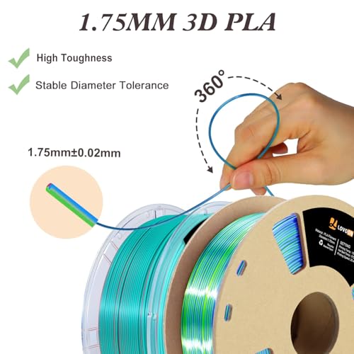 Image of LOVOON Silk PLA 3D Printer Filament Bundle 2 KG, PLA Filament 1.75mm, Shiny Silk Blue /Green /Red and Blue /Pink Change by Angle, 3D Printing Filament for Most FDM Printers and 3D Pen, 1KG X 2 Spools