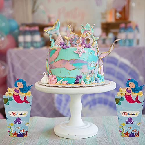 Image of Sumerk 12Pcs Mermaid Popcorn Boxes Candy Snacks Containers for Movie Night, Carnival, Theater Paper Popcorn Bags for Children's Baby Girls Birthday Party Decorations