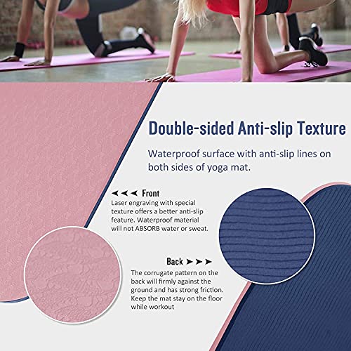 Image of Bodylastics Yoga Mat for Men and Women with Carry Bag TPE 6ft x 2ft x 6mm Large Size Anti Slip & Anti Tear Workout Mat