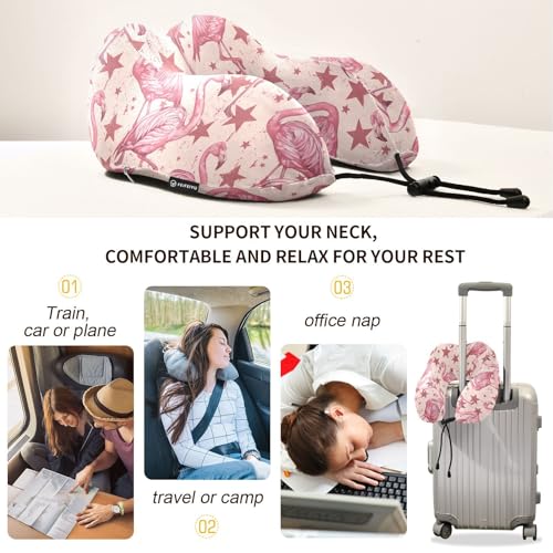 Image of ALAZA Vintage Flamingo Stars Travel Neck Pillow Memory Foam Neck Pillow with Storage Bag,Soft Travel Pillow for Sleeping Travel Airplane Car Office Home