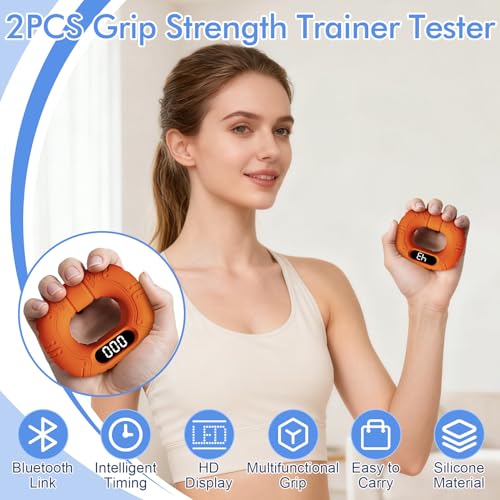 Hand Grip Strength Tester Trainer, Rechargeable Digital Hand Dynamometer Grip Strengthener with LCD Display, Portable Finger Exerciser for Home Gym Office Sports Training (Orange) by VINGVO - Image 6