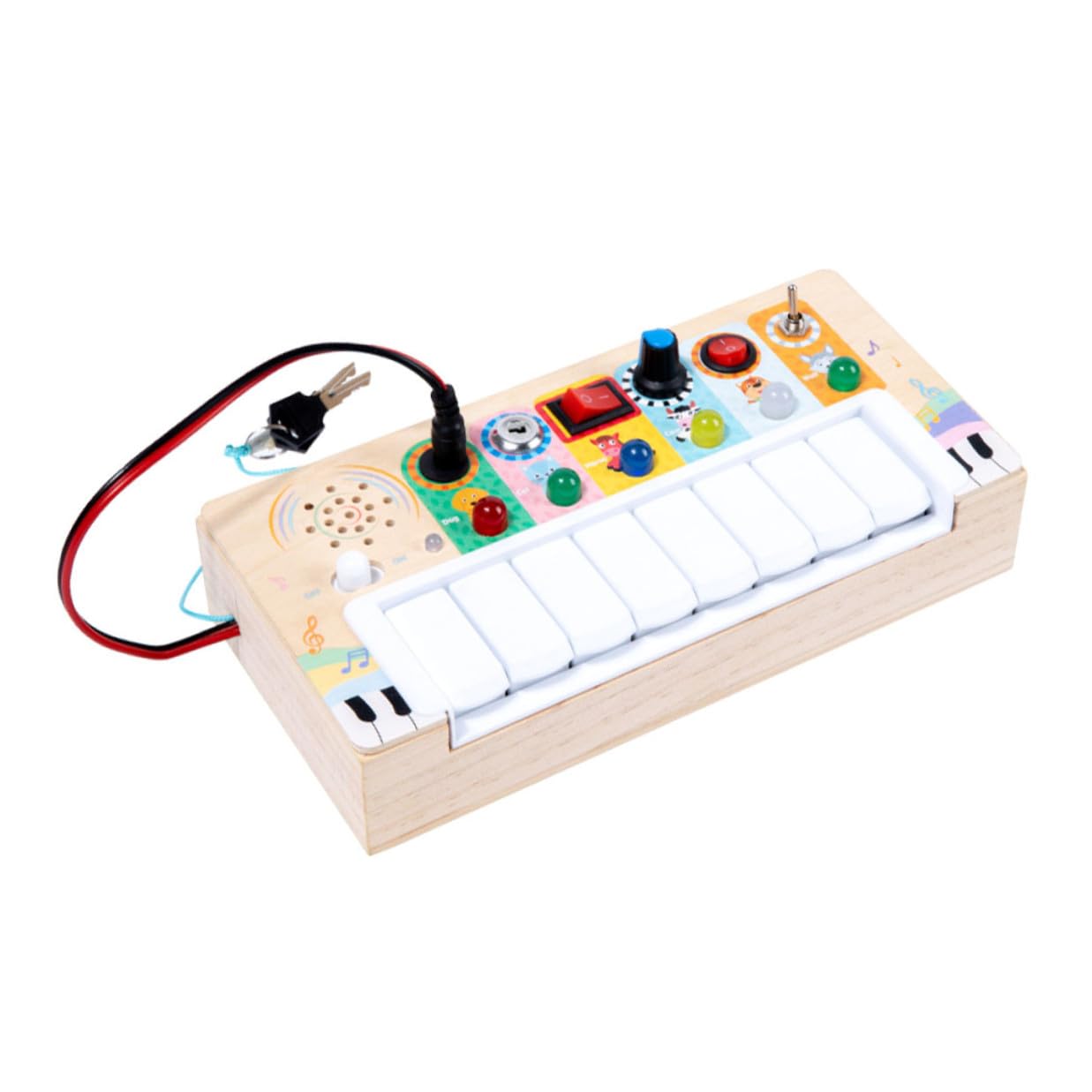 Juguete Musical Madera Luces LED Tablero de Actividades Educativo Juguete Eléctrico Compacto Hogar Desarrollo de Motricidad Fina y Coordinación Mano-Ojo