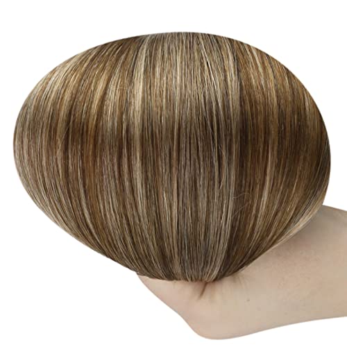 Image of Full Shine Weft Hair Extensions Human Hair Color Brown Highlight Honey Blonde Human Hair Extensions Sew In For Women Straight Human Hair