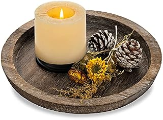 Romadedi Rustic Wooden Tray Candle Holder - Small Decorative Plate Pillar Candle Tray Wood for Farmhouse Dinning Table Kitchen Countertop Coffee Table Organizer Home Decor Wedding Centerpiece, 29cm