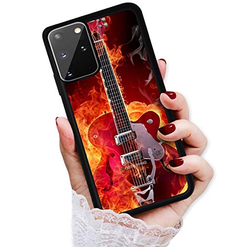 for Samsung S20+, Galaxy S20 Plus, Durable Protective Soft Back Case Phone Cover, HOT12220 Flame Fire Guitar 12220