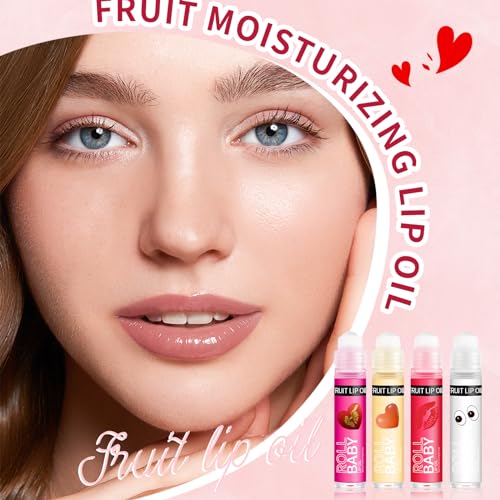 NewBang Roll on Lip Gloss,4 Colors Fruit Clear Hydrating Moisturizing Lip Glow Oil Tinted Lip Balm Plumping Nourishing No-Sticky Shine Lip Care and Dry Lips Transparent Makeup - Image 3