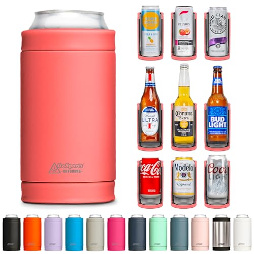 DUALIE 3 in 1 Insulated Can Cooler - Universal Size for 12 oz Cans, Slim Cans, and Bottles - Coral