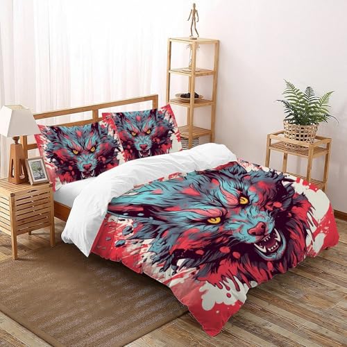 Housse de couette 3D loup 3 pièces douce lit king 220x240cm avec taies d'oreiller - 2