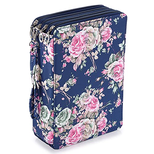 SUMTREE 200 Trous Trousse à Crayons de Couleurs Sac de Crayons étui à Crayons pour Dessinateur Professionnel ou Amateur (Bleu foncé)