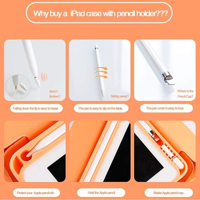 Image of Printme iPad 9.7 Case (2018 /2017 Model, 6th /5th Generation), Smart Cover with Pencil Holder and Soft Baby Skin Silicone Back and Full Body Protection, Auto Wake /Sleep Cover (Orange)