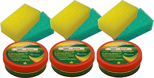 UNI-REIN - Original Obenland Universalreiniger 3 x 300 gramm inkl. 6 Schwämmen (grün/gelb)