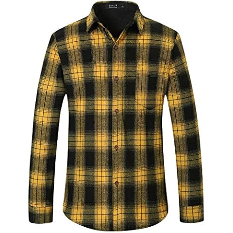 SSLR-Flannel-Shirt-for-Men-Long Sleeve Button Down Shirt Plaid Casual (Large, Yellow Black) Cover
