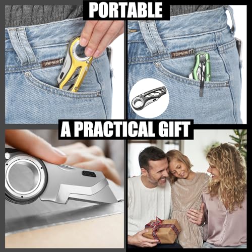 Image of Tondiamo 4 Pcs Folding Pocket Utility Knife Heavy Duty Box Cutter Folding Razor Knife with Anti Slip Finger Loop Easy Change Blades 3 Lock Positions Design (Yellow,Red,Black,Green)