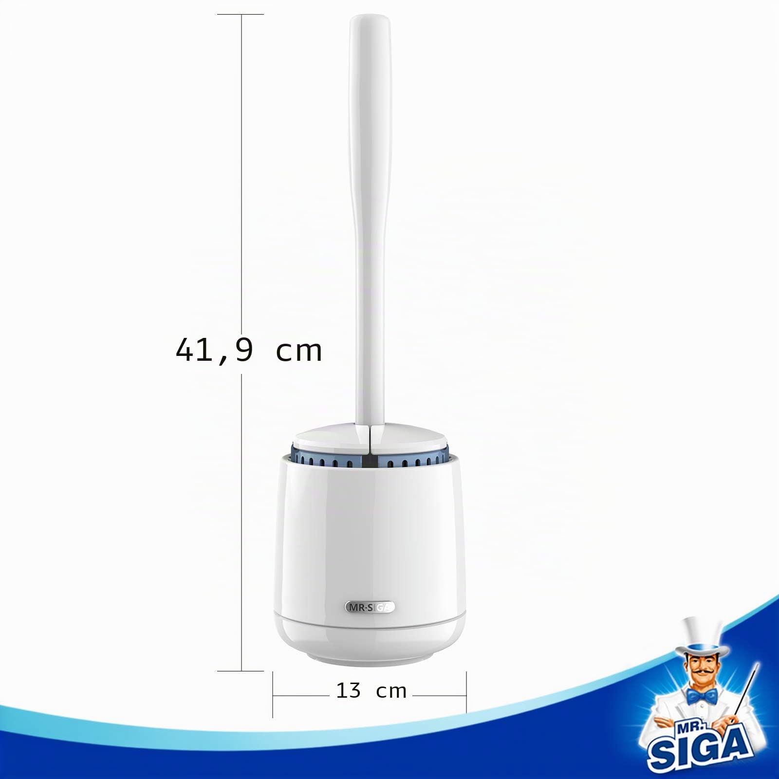 MR.SIGA porta scopino e porta scopino per WC con contenitore ad asciugatura rapida e impugnatura salda, scopino premium per bagni, Bianco